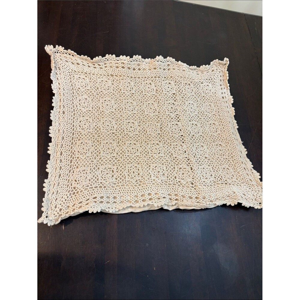 Crocheted Lace Pillow Cover in Cream